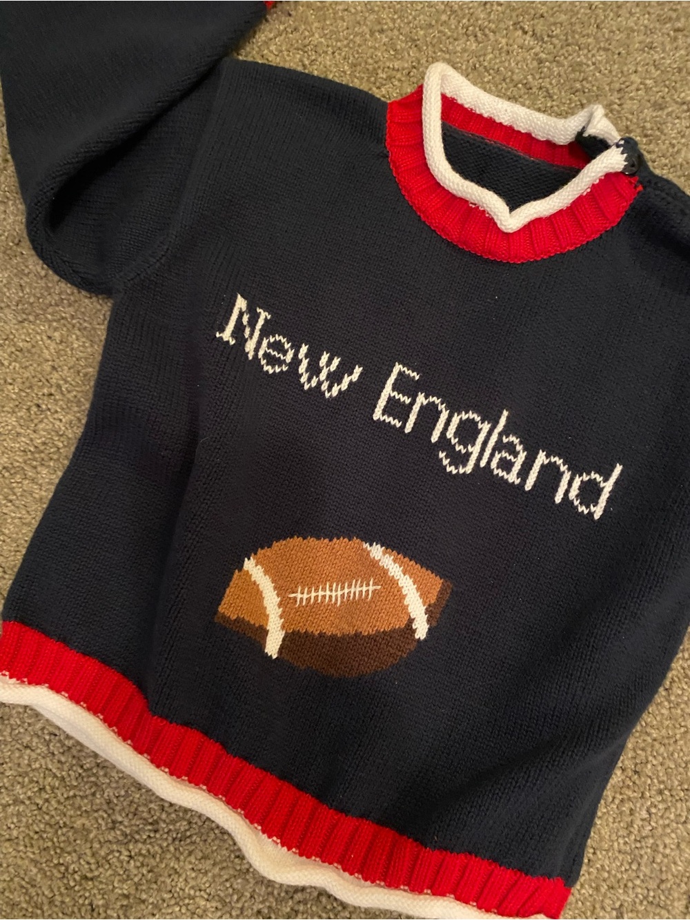 Handmade Navy 'New England' Football Knit Sweater with Red & White Trim 2/3T - Picture 9 of 9